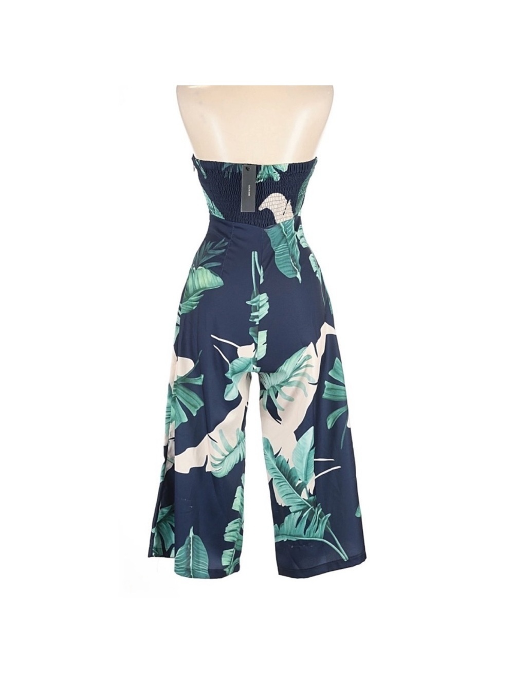 Lulus Rainforest Blooms Strapless Jumpsuit Small Navy Tropical Culotte Wide Leg - Picture 4 of 6